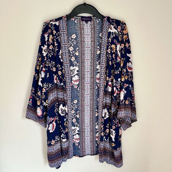 Tops - Artesia‎ Womens Anthropologie Open Kimono Cardigan Floral 3/4 Sleeve Boho Large